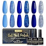 INPING Nagellack Blau, 6 Farben UV Nagellack Set, Dunkelblau Glitzer Silber...