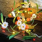 2 m 20 LED-Lichterkette, grüne Blätter, Beeren, weiße Blume, hängende Pflanze,...