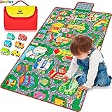 beetoy Spielteppich Kinderzimmer 80x150cm, Autospielmatte mit 6 Autos, Große Bahnmatte...