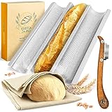 KRUSTENZAUBER Baguette Backform Antihaft inkl. Bäckerleinen u. Bäckermesser -...