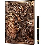 D&D Notizbuch – RPG Journal/Notebook mit 3D Bronze Drache Motiv im Kunstledereinband mit...