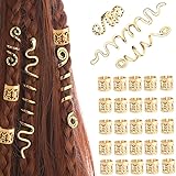 28 Stück Dreadlocks Schmuck,Verstellbar Metall Cuffs, Haarspiralen...