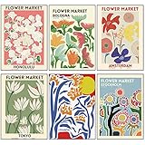 6Pcs Stilvolles Blumen Bilder Set Flower Market Poster Kunstdrucke A4 Bilder Moderne...