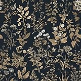 CiCiwind Selbstklebende Tapete Blumen 41x600cm Schwarz Gold Tapete Vintage Blume Blatt...