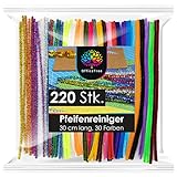 OfficeTree 220 Pfeifenputzer Bunt zum Basteln - 30 Farben inklusive Glitzerdraht -...