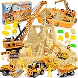 Kinetischer Sand, Baustelle Magic Sand Koffer mit 1400g Knetsand, Kranspielzeug, 5...