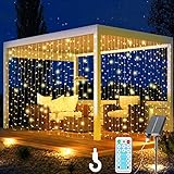 RJEDL Solar Lichtervorhang Aussen, 3x3m 300 LED Lichterkette mit 8 Modi Fernbedienung IP65...