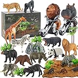 TOEY PLAY 43 Safari Tierfiguren Set mit Motorrad und Stichsägenbasis, Realistische...