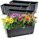 BigDean 4er Set Blumenkästen für Balkon-Geländer - Rattan-Optik - Anthrazit -...