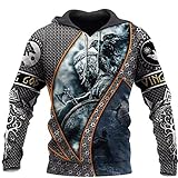 BBYaki Viking 3D Druck Odin Rune Herren Hoodie, Krieger Rüstung Retro...