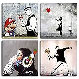 Degona Moderne Bilder Banksy 4 Stück jeweils 30 x 30 cm Druck auf Leinwand...