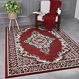 VIMODA Klassisch Orient Teppich dicht gewebt Wohnzimmer Rot Beige, Maße:160x230...