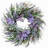VALERY MADELYN Künstliche Lavendel Blumenkranz mit Schmetterling groß Ø 40cm Türkranz...