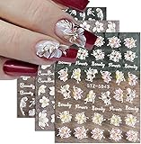 3 Blatt Nagelsticker Selbstklebend Blumen 5D Nail Art Sticker Geprägt Nail Art Aufkleber,...